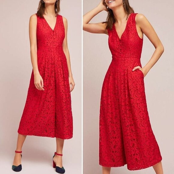 Anthropologie Pants - Anthropologie sz 4 Moulinette Soeurs Jaeda Red Lace Wide Leg Jumpsuit